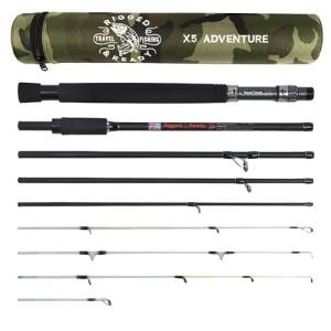 Rigged & Ready X5 Travel Fishing Rod. Spin-Fly, Super-Compact, Multi-Functional, Portable Rod. Spin, Bass, Carp, Lure, Float Pole. 4 Tips, 4 Cast Weights, 5 Angling Techniques. Freshwater & Saltwater