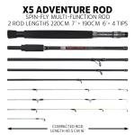 Rigged & Ready X5 Travel Fishing Rod. Spin-Fly, Super-Compact, Multi-Functional, Portable Rod. Spin, Bass, Carp, Lure, Float Pole. 4 Tips, 4 Cast Weights, 5 Angling Techniques. Freshwater & Saltwater
