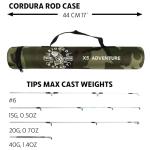 Rigged & Ready X5 Travel Fishing Rod. Spin-Fly, Super-Compact, Multi-Functional, Portable Rod. Spin, Bass, Carp, Lure, Float Pole. 4 Tips, 4 Cast Weights, 5 Angling Techniques. Freshwater & Saltwater