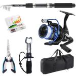 Tripquips Fishing Pole, Telescopic Fishing Rod and Reel Combo, 13+1BB Pre-Loaded Spinning Reel Combo with Fishing Pliers and Lip Gripper, 6.9FT Fishing Rod Combo(XT30 Blue)