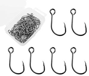 Inline Single Hook for Fishing Lure: 50pcs/Box Large Eye Fishing Hooks for Fishing Spoon Topwater Popper Treble Hook Replacement Size 8