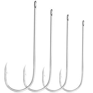 Luroad Aberdeen Sea Fishing Hooks, Large Barbed Aberdeen Hooks, Long Shank and Wide Gape Size 1#, 1/0, 2/0, 3/0, Light Fishing Hooks High Carbon Steel (1/0)