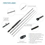 MASTER LOGIC Stealth Fly Fishing Rod Combo Starter Kit, 30T Carbon Fiber Graphite Fly Rods with Die-cast Aluminum Reel and Fly Fishing Accessories(7FT 3/4WT 4PCS)