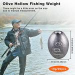 Sumind 20 Pieces Egg Sinkers Fishing Bass Weights Drop Egg Sinker Fishing Bottom Tackle Casting for Olive Freshwater Saltwater, 10g, 3/8oz