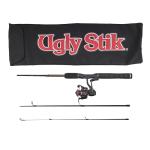 Ugly Stik GX2 Spinning Reel and 7' Fishing Rod Combo Travel Kit, Includes Cloth Travel Bag, 4-Piece, Graphite and Fiberglass Rod with Clear Tip Design