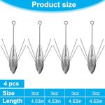 Long Tail Surf Casting Fishing Weight Sinker Lead Sinkers for Saltwater Fishing Gear Tackle Sinkers Fishing Weight Fishing Equipment (3oz - 4pcs)