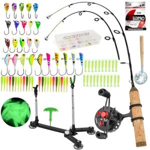 QualyQualy IFishing Rod and Reel Combo, Fishing Combo Complete Set Ice Fishing Kit with Ice Fishing Rod Holder Ice Fishing Jig Line, Left Hand