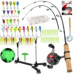 QualyQualy IFishing Rod and Reel Combo, Fishing Combo Complete Set Ice Fishing Kit with Ice Fishing Rod Holder Ice Fishing Jig Line, Left Hand