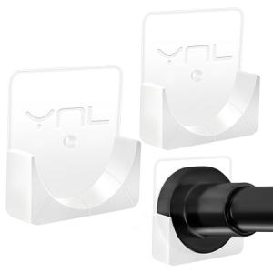 YNL 2 Pack Adhesive Shower Rod Holders, Transparent Rod Retainer | Never Fall Down Shower Tension Rod Holders for Wall(Rod Not Included)