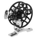 FANGBLUE Winter Fishing Reel All Metal 1.76oz(50g) Lightweight 2.1inch(53mm) Upgrade Base Right Hand Mini Fly Wheel for Trout Pike Ice Fishing Tackle (Black)