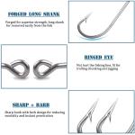 Saltwater J Hooks, 130pcs Stainless Steel O'Shaughnessy Long Shank Forged Trolling Hooks - Extra Strong With Fishing Beads for Saltwater and Freshwater Fishing