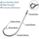 Saltwater J Hooks, 130pcs Stainless Steel O'Shaughnessy Long Shank Forged Trolling Hooks - Extra Strong With Fishing Beads for Saltwater and Freshwater Fishing