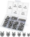 250Pcs Split Shot Fishing Weights Sinkers, 6 Sizes Removable Round Lead Assortment Open Mouth Fly Fishing Weight Clip on Sinker Weight Freshwater Saltwater Fishing Accessories