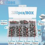 250Pcs Split Shot Fishing Weights Sinkers, 6 Sizes Removable Round Lead Assortment Open Mouth Fly Fishing Weight Clip on Sinker Weight Freshwater Saltwater Fishing Accessories
