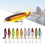 RTGSE 10Pcs Whopper Fishing Lure for Bass Popper Top Water Fishing Lures with Floating Rotating Tail Barb Treble Hooks in Saltwater Freshwater Plopping Lures Kit
