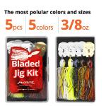 MadBite by KastKing Bladed Jig Fishing Lures, 5 pc Multi-Color Kits, Irresistible Vibrating Action, Sticky-Sharp Heavy-Wire Needle Point Hooks, Popular 3/8 oz Sizes, Includes Storage Box