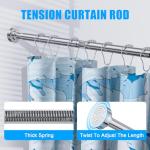 TEECK Shower Curtain Rod, 27-76 inch Adjustable Spring Tension Curtain Rod, Never Rust Anti-Slip Shower Curtain Rod for Bathroom, No Drilling, Never Collapse, Easy to Use, Silver