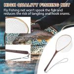 Aventik Fly Fishing Landing Trout Fishing Wooden Net with Magnet Release Soft Rubber Net Bag Catch & Release Great Protection for Fish (Long Handle/Small Hole with Magnet)