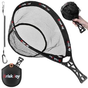 Briskjoy Fly Fishing Landing Net - Foldable Trout Net for Freshwater Trout Fishing, Rubber Fishing Net with Handle for Catch & Release, Ideal for Kayak & Wading Fishing, Includes Storage Bag & Lanyard