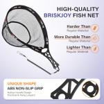 Briskjoy Fly Fishing Landing Net - Foldable Trout Net for Freshwater Trout Fishing, Rubber Fishing Net with Handle for Catch & Release, Ideal for Kayak & Wading Fishing, Includes Storage Bag & Lanyard