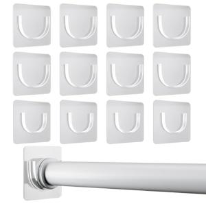 Lsnisni 12 Pack Shower Rod Holder with Strong Adhesive, Shower Curtain Rod Holder No Drilling, Shower Bar Holder,Tension Curtain Rod Bracket