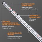 Firecore 16-Foot Aluminum Grade Rod - 10ths, 5 Sections Telescopic with Bubble Level-FLR500B