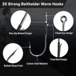 FishTrip Baitholder Worm Hooks, 30Pcs 3X Strong Long Shank Flipping Bait Holder Bass Fishing Hook for Drop Shot Rigs Freshwater Saltwater 4/0