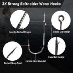 FishTrip Baitholder Worm Hooks, 30Pcs 3X Strong Long Shank Flipping Bait Holder Bass Fishing Hook for Drop Shot Rigs Freshwater Saltwater 4/0