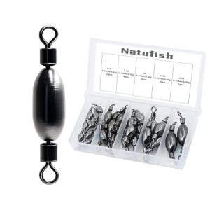 Natufish Brass Swivel Fishing Weights & Bullet Sinkers for Freshwater and Saltwater Fishing | Drop Shot Tackle Kit with 30Pcs Removable Bass Sinker Weights, Corrosion-Resistant Swivel Rolling Design