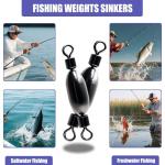 Natufish Brass Swivel Fishing Weights & Bullet Sinkers for Freshwater and Saltwater Fishing | Drop Shot Tackle Kit with 30Pcs Removable Bass Sinker Weights, Corrosion-Resistant Swivel Rolling Design