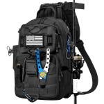 GMAK Fishing Backpack Tackle Sling Bag, Tactical Fishing Tackle Backpack with Rod & Gear Holder, Lightweight Outdoor Water-Resistant Tackle Gear Pack Shoulder Bags for Men Women, Black