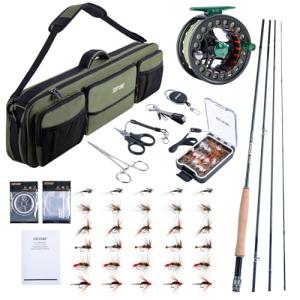 Goture Fly Fishing Rod and Reel Combo with Fly Rod & Gear Case, 9FT #5 4-Piece Fly Rod, Pre-Spooled Reel, Fly Line, Flies, Leader, Tippet, Forceps, Nipper and Complete Starter Kit