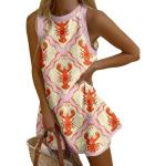 MAKALALA Women Lobster Dress Fish Print Summer Crewneck A Line Tank Mini Dress Cute Graphic Sundress for Beach (Light Yellow,Medium)