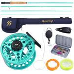 Sougayilang Fly Fishing Combo, 4 Piece Fly Rod and Die Cast Aluminum Alloy Reel Complete Starter Package with Rod Bag-Turquoisee-#5
