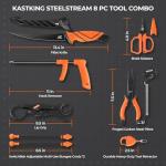 KastKing SteelStream 8pc Fishing Tool Kit - Fishing Pliers with Lanyard, Fillet Knife, Floating Fish Lip Gripper, Fishing Braid Scissors, Tool Retractor, Fishing Hook Remover, Bungee Cords