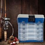 Tool Storage Box - Durable Hardware Organizer with 4 Drawers and 19 Compartments for Camp Supplies and Fishing Tackle by Wakeman Outdoors (Dark Blue)