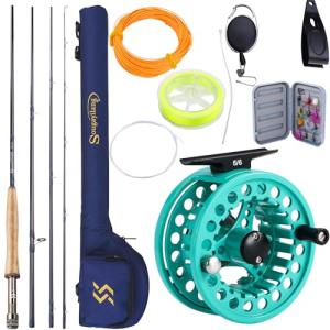 Sougayilang Fly Fishing Rod and Reel Combo - 5/6 Weight, 9ft Graphite Rod, Die Cast Aluminum Reel, Carrying Case, Fly Box & Fishing Flies (Turquoisee #5)
