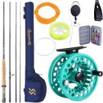 Sougayilang Fly Fishing Rod and Reel Combo - 5/6 Weight, 9ft Graphite Rod, Die Cast Aluminum Reel, Carrying Case, Fly Box & Fishing Flies (Turquoisee #5)