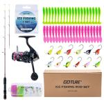 Goture Ice Fishing Rod Reel Combo, Double Tip Ice Fishing Rod, 52Pcs Ice Jig Set, Ice Fishing Kit Include Ice Fishing Rod, Ice Fishing Reel, Ice Fishing Line, Ice Fishing Lure Ice Fishing Starter Kit