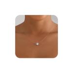 Aneneiceera Vintage Crystal Pendant Necklace Silver Rhinestone Choker Necklace Tiny Solitary Necklace Transparent Invisible Chain Necklace Cz Fishing Line Necklace Chain Jewelry for Women (Round crystal)