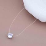 Aneneiceera Vintage Crystal Pendant Necklace Silver Rhinestone Choker Necklace Tiny Solitary Necklace Transparent Invisible Chain Necklace Cz Fishing Line Necklace Chain Jewelry for Women (Round crystal)