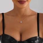 Aneneiceera Vintage Crystal Pendant Necklace Silver Rhinestone Choker Necklace Tiny Solitary Necklace Transparent Invisible Chain Necklace Cz Fishing Line Necklace Chain Jewelry for Women (Round crystal)