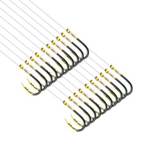 Dyxssm Small Fishing Hooks with Line, Pre Tied Tiny Fishing Hook on Nylon Line (Pack of 20) (Black Gold, 6# (7.7lb-11lb))