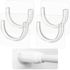 4 Pack Shower Rod Holder with Strong Adhesive, No Drilling Shower Curtain Rod Holder for Wall, Shower Rod Holders for Wall (Rod not Included)