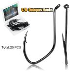CWSDXM Octopus Fishing Hooks,Carbon Steel Black Nickel Coated PRO-V Octopus Hooks Set for Saltwater Freshwater (Hook Size 4/0-20PCS)