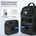 KastKing BaitSpace Fishing Tackle Bag, Water-resistant Tackle Storage with 2 Black Camo Tackle Boxes & Detachable Soft Bait Binder, Adjustable Backpack for Bank, Wading, & Boat Fishing