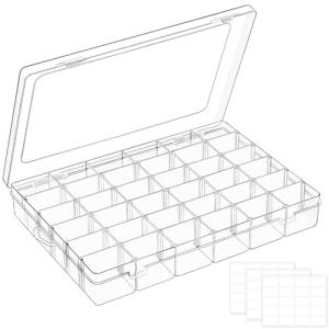 Mauproy 36 Grids Large Plastic Organizer Box with Adjustable Dividers, Clear Compartment Storage Container Tackle Box with Label Stickers for Beads, Crafts, Jewelries, Tools