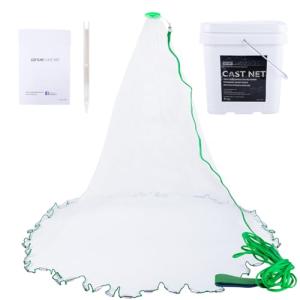 Goture American Fishing Cast Net Saltwater Freshwater, 3/8inch 1/4in Mesh Size Casting Net for Bait Fish Shrimp Trap,Strong Zinc Sinker, 3ft/4ft/5ft/6ft/8ft/10ft Radius Throw Cast Net with Needle