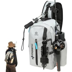 yuzhiyuan Fishing Sling Bag with Rod Strap, Small Fishing Bag Portable & Lightweight, Fish Small Tackle bag – Fits Tackle Boxes & Gear,Move Freely, Cast Smoothly - Fishing Gifts for Men