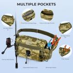 KastKing BaitSpace Waist Bag – Waterproof Tackle Storage Bag With Adjustable Belt, Fishing Fanny Pack for Men, Soft Bait Organizer, 3600 Utility Box, Rod Holder, Nylon, Khaki Camo